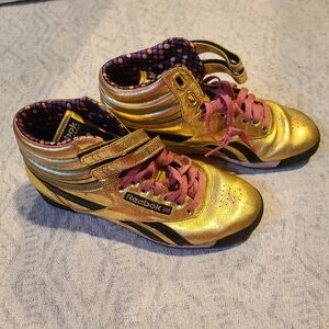 Reebok Velcro Gold Rainbow High Top Sneakers